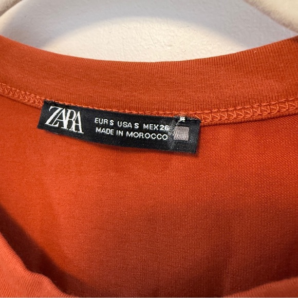 ZARA | A-line contrast rust colored belted midi dress - Picture 14 of 16